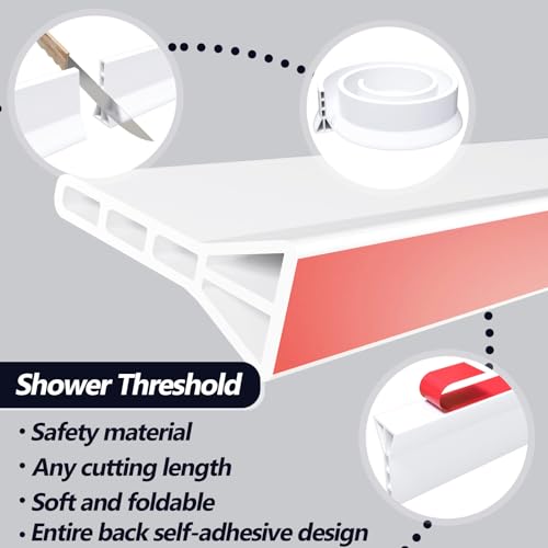 Raycity 3"H Shower Threshold Water Dam, Shower Water Guard (59 inch, White) | Silicone Rubber Water Stopper for Walk in Shower, Water Barrier, Prevent Leaks, Suitable for Bathroom, Kitchen - color: White, style: 59 inch