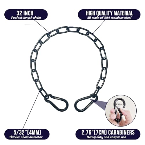 304 Stainless Steel Gate Chain 550lbs Capacity - 32" x 5/32" with M7 Carabiners, Chain Link Gate Latch for Outdoor Fence Livestock, Safety Hanging Metal Chain with 4 Carabiners, Black, 2 Pack - color: 32in - Black - 2 Pack, size: 4mm