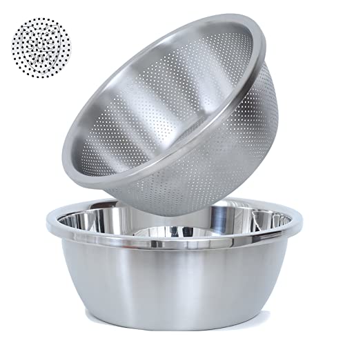 Paoli 304 Stainless Steel Fine Mesh Colander Set, 2QT Large Capacity Strainer with Mixing Bowl — Rinse Fruits, Veggies, Rice & Drain Pasta, Dishwasher Safe (2-Piece) - color: Primary Colors, size: 2qt
