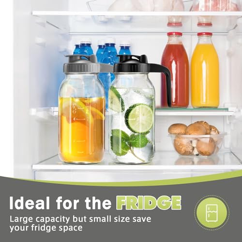 Mason Jar with Pour Spout Lid V-shaped, 64 oz Iced Tea Pitcher with Lids Double Leak Proof, 2 Quart Drink Pitcher for Breastmilk, Sun Tea, Juice, Coffee Creamer, Juice Containers - color: Gray, size: 64 Ounces