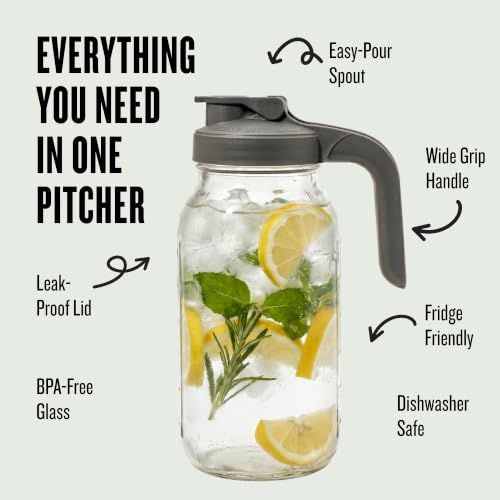 County Line Kitchen 64 oz Mason Jar Glass Pitcher With Lid - Gray | Heavy-Duty Glass Mason Jar Pitcher - Leak-Proof Lid, Wide Mouth & Easy Pour Spout (64 oz) - color: Gray
