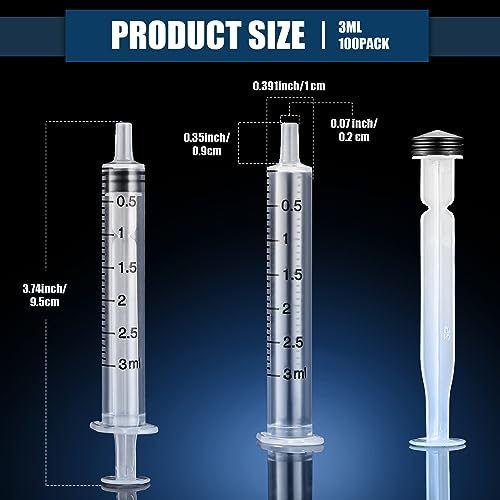 Zhengmy 100 Pack Bulk Plastic Syringe with Slip Tip, 3 ml