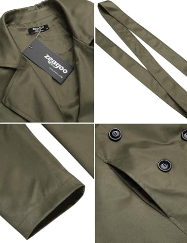 Zeagoo Women's Trench Coats Double-Breasted Long Coat with Belt - color: Dark Green, size: X-Large