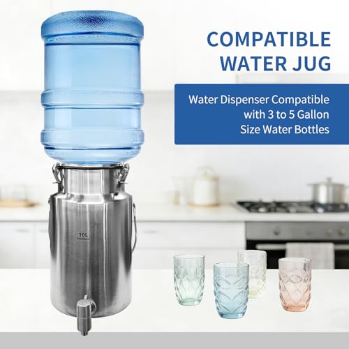 2.6 Gallon Water Dispenser,304 Stainless Steel Milk Can with Spigot,10L Water Jug,Airtight Food Storage Bucket,Leak-proof Liquid Storage Container with Tight Lid and Long Swivel Handle,Oil Pail