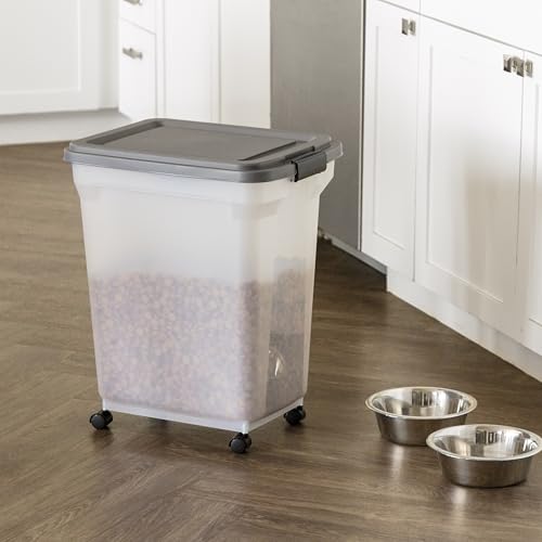 IRIS USA Dog Food Storage Container, Up to 40 lbs, Dark Gray, Made in USA | Includes 2-Cup Scoop & Wheels, Airtight Seal, BPA-Free, Bird Seed, Cat food, Cat Litter, Treats, Keeps Kibble Fresh - color: Dark Gray, size: 40 lbs