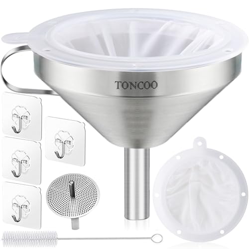 5 Inch Stainless Steel Funnel with Strainer and 200 Fine Mesh Filter, Food Grade Metal Funnel, Cooking Oil Filter, Oil Strainer for Deep Fryer, Milk Strainer, Funnels for Kitchen Use Filling Bottles