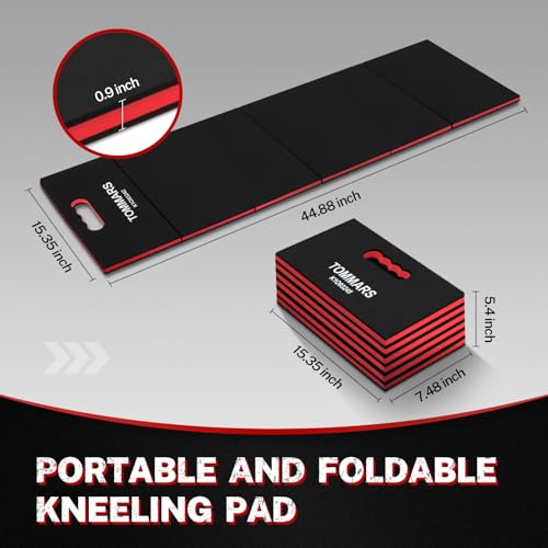 0.9-Inch Thick Foldable Mechanic Kneeling Pad 44.88 Inches Unfolded | Five 15.35 x 7.48 x 0.9-Inch Panels, High-Density Foam, Tool Pockets, Carry Handle, Waterproof Oil-Resistant Nonslip Surface - size: 44.8in Length-5-Fold