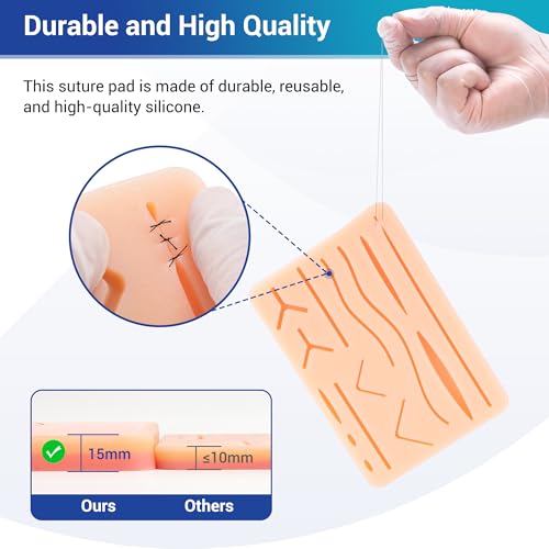Alcedo Suture Practice Kit (32-Pc), Large Pad, Educational Use Only | Vertical/Horizontal Mesh, Durable Pad, 14 Practice Patterns，20-Pack Sutures in 4 Materials, Complete Tools, Carry Bag - size: Large Pad