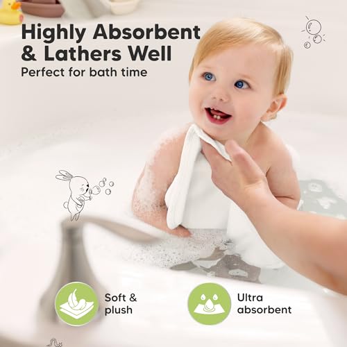KeaBabies Baby Hair Brush and Comb Set and 6-Pack Baby Washcloths for Newborn - Wooden Brush with Soft Goat Bristle, Soft Wash Cloth