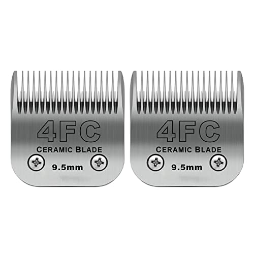 4FC Detachable Dog Blades Compatible with Andis/Oster A5 Grooming | Compatible with wahl km10 dog clipper,Cut Length 3/8"(9.5mm),Made of Ceramic Blade & Stainless Steel Blade,2 PACK - color: Silver, size: 4FC 9.5mm (2 Pack)
