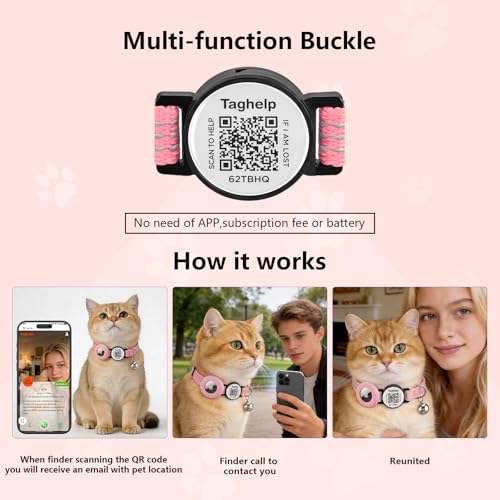 2-Pack Reflective-Breakaway Cat Collars with Bells with QR Code Name Tag, Cat ID Tag Personalized,Smart ID tag Cat Collar,Ideal for Girl Cats Male Cats Kittens Puppies (Black&Pink,NO airtag Holder) - color: Dot matrix reflective - Black & Pink