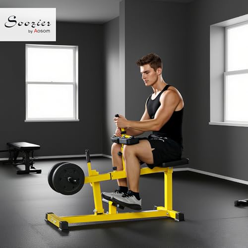 Soozier Seated Calf Raise Machine for Home Gym Waist Arm Training | Adjustable Calf Machine Leg Extension - color: Yellow