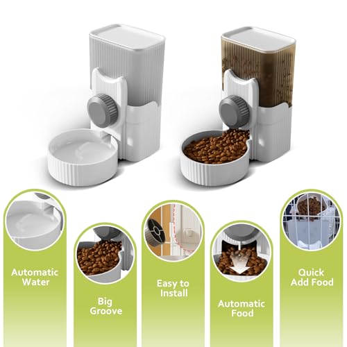 Hanging Cage Auto Pet Food Bowl Water Bottle Dispenser, 1L, Grey | Auto Gravity Pet Feeder and Waterer Set, Kennel Feeding Station, Crate Feeder Dish, For Rabbit Puppy Cats Ferret - color: Grey