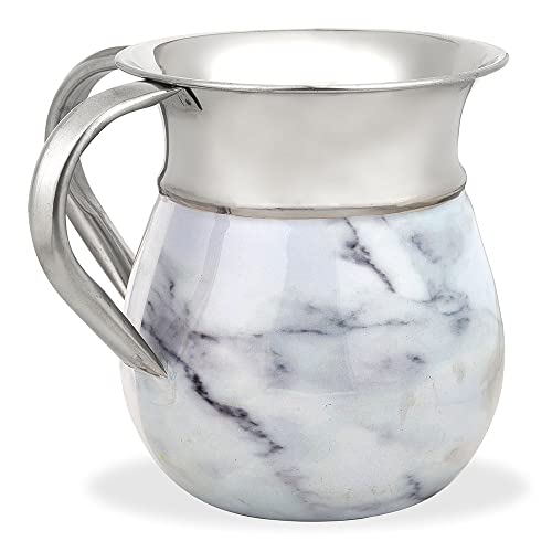 Elegant Hand Washing Cup 5.5" Aluminum with Marble Decal Decorated For Netilat Yadayim, Passover By Zion Judaica (Carrara White) - color: Carrara White