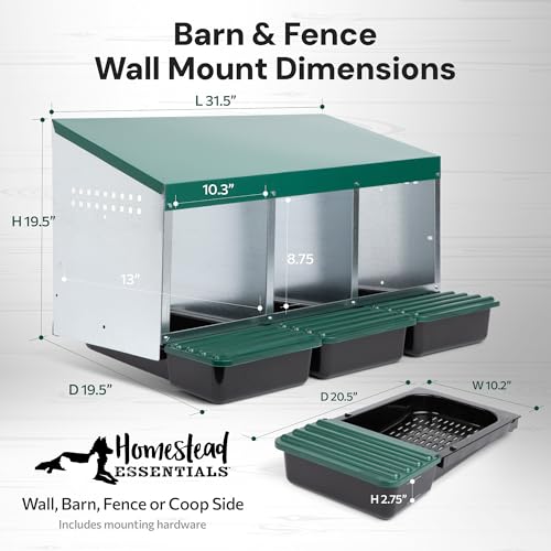 Homestead Essentials Compact Style 3 Compartment, Forward Rollout & Rollaway, Hen & Chicken Nesting Box with Protective Egg Laying Collection Lids