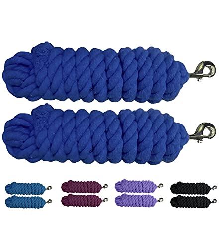 Majestic Ally Pack of 2 Solid Cotton Lead Rope for Horses & Livestock – 10 Foot Long and 5/8 inch (16MM) Thick - Replaceable Heavy-Duty Satin Bolt Snap – Handmade – Soft, Broken in Feel (Royal Blue) - color: ROYAL BLUE