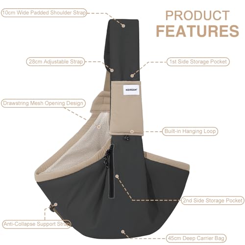 Dog Sling Carrier, Small Dog Carrier Sling for Cats & Puppies 16 lbs, Dog Carry Bag with Pockets, Light Water-Resistant Nylon, Pet Sling Carrier for Senior Pet Walks,Travel, Crowds,Home(Charcoal Gray) - color: Charcoal Gray