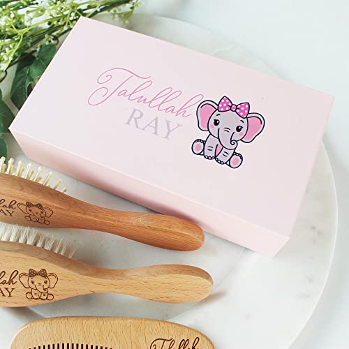 Baby Hair Brush | Personalized Baby Gifts | Brush | Wooden Brush Set | Perfect For Cradle Cap | Natural Goat Hair | 3 Piece Set | Elephant Design