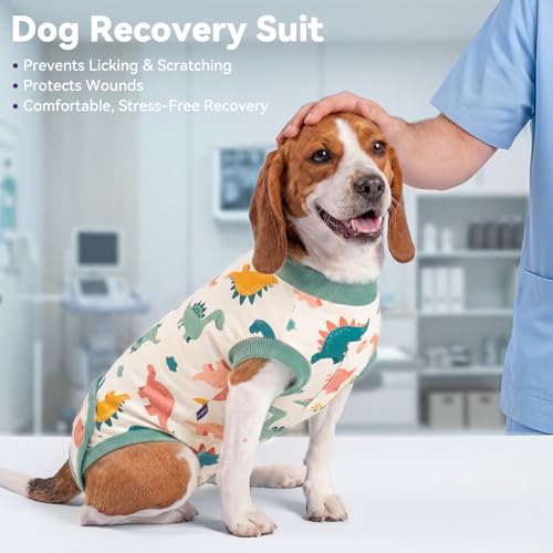 cyeollo Dog Surgery Recovery Suit Surgical Dog Onesie, Dinosaur, XS | Prevents Licking, Cone Alternative, For Female Spay & Male Neuter, Protects Surgical Wounds, Easy Potty Access, 4-Way Stretch - color: 5# Dinosaur, size: X-Small (Back: 9"-11")