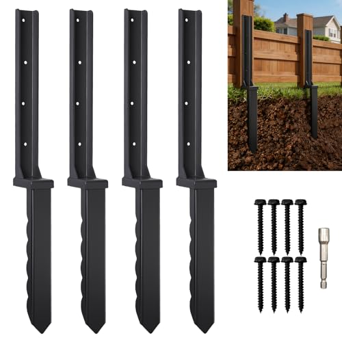 4 Pcs 30" Fence Post Repair Kit for Fix 4x4|6x6 Fence Post | Wave Design Fence Post Stake Spike ,Thickened Anchor Ground Spike for Repair Tilted,Broken Wood Post - size: 4 Pcs