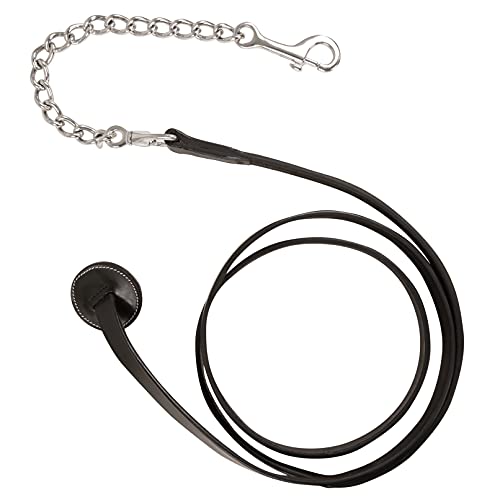 Exion Leather Soft Padded White Halter and Leather Lead with Chain Combo | Adjustable Padded Leather Halter with Snap | Padded Crownpiece | Black/Havana Brown Leather | Horse/Cob/Warmblood/Pony - color: Black, size: Cob (Medium Size)-Vegetable Tanned Leat