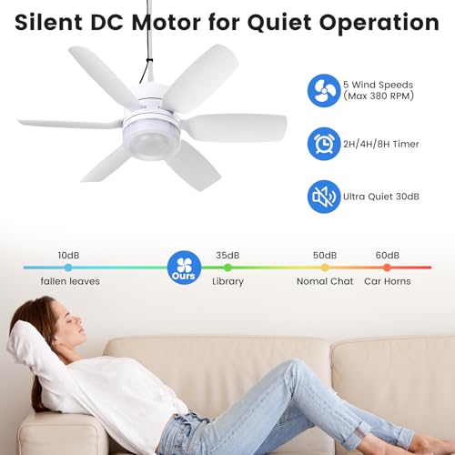 Fanspex 20.5'' Solar Ceiling Fan Light for Outdoor Gazebo Porch | 25W Solar Powered Rechargeable with Battery Backup for Chicken Coop, Greenhouse, Shed & Pet House Cooling or Air Circulation