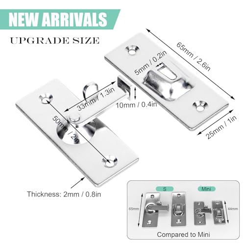 WANLIAN MINI Size 90 Degree Door Latch Sliding Door Lock Screen Door Latch Pocket Door Latch | Quick-Access Locking for Privacy in Bathroom, Toilet, RVs & Small Spaces, Left Or Right Application, 304# Stainless Steel - color: Silver, size: Small