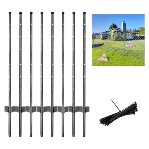 5.4FT Fence Posts, Heavy Duty Steel T Posts for Wire Fence, 8 Pack Rust Resistant Garden Fence Stakes with Screw Lock Design and 100 Tie Wraps - size: 5.4 FT