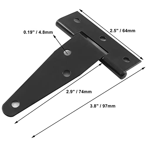 Murtenze 6Pack 3 Inch Black T-Strap Shed Hinge | Barn Door Hinges, Heavy Duty Gate Strap Hinge, T Hinges for Barn Door, Shed or Wooden Fences - color: Black, size: 3 Inch - 6Pack