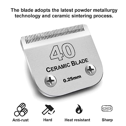#40 Blade Dog Grooming Blades Compatible with Andis/Wahl/Oster Clippers | Dog Clipper Blade,,Detachable Ceramic Blade & Stainless Steel Blade,Size 40 Cut Length 1/100"(0.25mm) 2Pack - color: 2pc 40:1/100''(0.25mm)