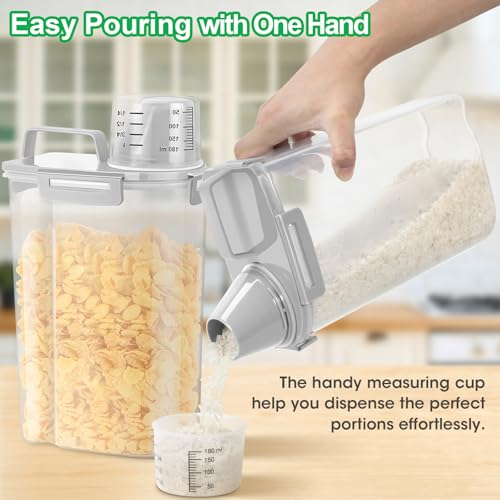 TBMax Rice Container 2 Pack 5 Lbs, Small Pet Dog Cat Food Container Dispenser, Kitchen Cereal Storage Container with Cup, Perfect for Daily Use, Travel, and Portion Control - color: Light Grey 3+3Qt