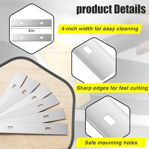 Hicarer 200 Pcs 4" Floor Scrapers Blade Replacements, Angled Demolition Scraper Blades Replacement Carbon Steel for Efficient Flooring Removal Razors Compatible with Razor Blade Scraper - size: 4 Inch