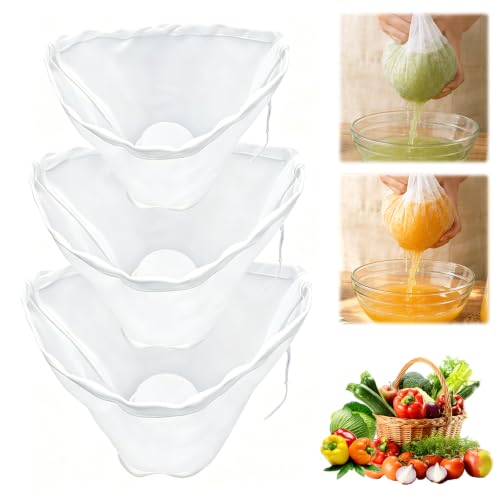 3Pcs Organic Cotton Cheesecloth Bags,Reusable Straining Bags for Nut Milk, Soy Milk, Dumpling Fillings, and More (Small * 1 + Medium * 1 + Large * 1)