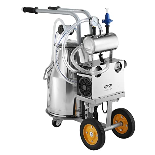 VEVOR Electric Cow Milking Machine 6.6 Gal/25 L Milker 304 Stainless Steel | Automatic Pulsation Vacuum, Portable Milker with Food-Grade Silicone Cups and Tubes, Adjustable Pressure - size: 25 L