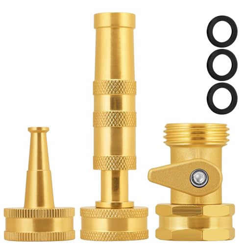 Adjustable High Pressure Garden Hose Nozzle - Brass Sprayer with Ball Valve, 3/4 GHT Thread for Car Washing, Garden Watering & Heavy Duty Cleaning - color: Sprinkler+Nozzle+Valve A