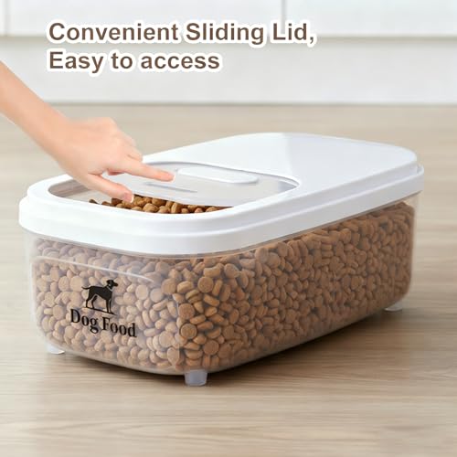Dog Food Storage Container,6L/6~7Lbs Pet Food Container with Sliding Lid, Clear Storage Bin For Dog Puppy Dry Food Kibble with Measuaring Cup