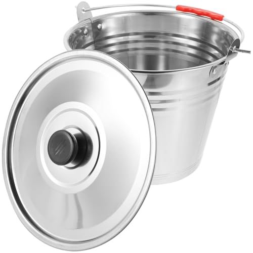 1pc Milk Bucket Multi-Purpose Bucket Multi-Functional Pail Durable Pasture Storage Stainless Steel Round Water Ice with Lid Ranch Milking