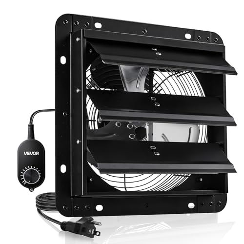 VEVOR 10'' Exhaust Fan, Wall Mounted Attic Fan with Variable Speed controller, 900 CFM, Automatic Shutter, Ventilation and Cooling, Black | Wall Mounted Attic Fan, Auto Shutter, AC Motor, Heavy-Duty, Low Noise Ventilation Cooling for Garage, Greenhouse, S