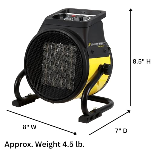 Dura Heat EUH1465 Electric Forced Air Heater with Pivoting Base 5,120 BTU, Yellow | Electric Garage Heater, Ceramic Heating Element, Steel Body, Thermostat, Heats up to 250 sq ft, Safety Shut Off, Greenhouse - size: 8.5" Height