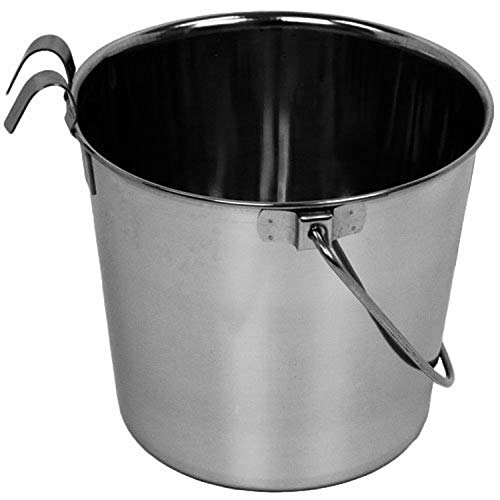 Advance Pet Products 6 Quart Stainless Steel Bucket with Dual Hook | Perfectly Fits on Kennels, Cages and Critter Crates | Heavy Duty Bucket for Pets Cleaning & Food Prep - Flat Sided Pail - size: 6 Quart - Hooked