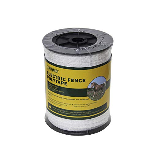 Electric Fence Polytape with 5 Conductors, 1/2 Inch 1.27cm Width, 656 Feet 200 Meter Length, White Color