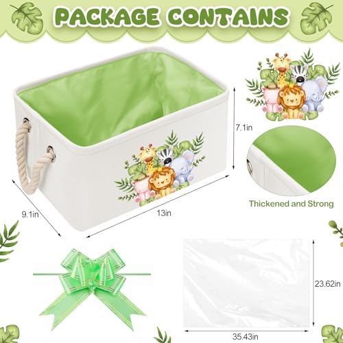 Pickmesh Baby Shower Storage Basket with Gift Bags Rectangular Ribbons Collapsible Canvas Storage Bin with Handles for Diaper Organizing Toy Home DIY Gift Basket, 13 x 9. 1 x 7. 1 Inch(Jungle Theme) - style: Jungle Theme