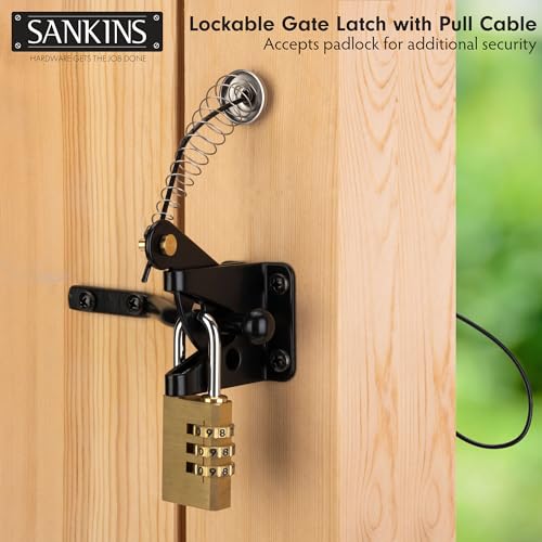 Self Locking Gate Latch for Wooden Fence with Spring Cable Pull, 1pcs | Automatic vinyl gate latch, post mount automatic gravity fence latches for pool/garden/shed - size: With Spring-loaded pull cord