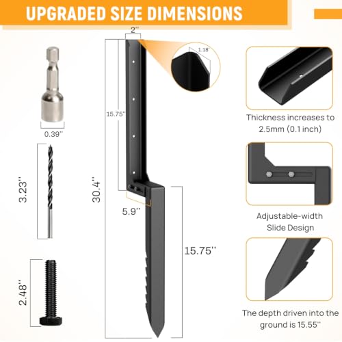 2PCS Fence Post Repair Kit with Serrated Design & Adjustable Width | Heavy Duty Black Coated Anchor Ground Spike for Repair Tilted or Broken 4x4/6x6 Wooden Posts