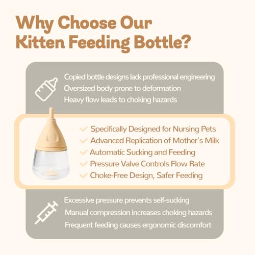RockTech Ergonomic Kitten Bottle Feeding kit, Puppy Bottles for Nursing Puppy Milk -40ml Anti-Choking Slow Flow Nursing Bottle for Newborn Kittens/Puppies/Small Animals,Silicone Feeder(Yellow) - color: Yellow
