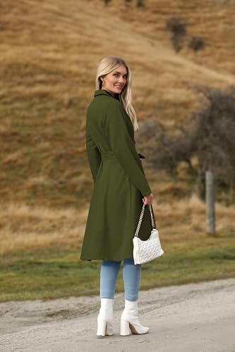 Zeagoo Women's Trench Coats Double-Breasted Long Coat with Belt - color: Dark Green, size: X-Large