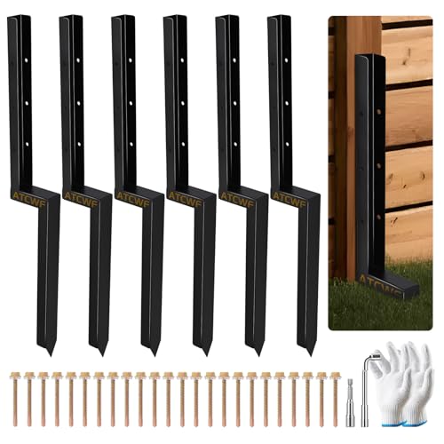 6-Pack 2" Width Fence Post Repair Kit, 34in Heavy Duty Ground Spike Anchor for Wooden Post Repairing Tilted/Broken Posts Metal Brackets - size: 2'' 6 Pack