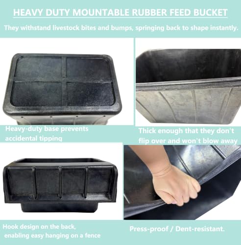 17 Quart Horse Trough Feed Bucket Rubber Feed Pan Hook Over Feeder for Goats Cows Cattle,Heavy Duty