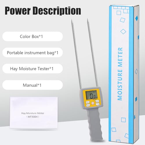Hay Moisture Tester – Portable Dual Probe Hay Moisture Meter with Temperature & Humidity Compensation – For Hay Bale, Forage Grass, Alfalfa, Pennisetum Hydridum & Leymus Chinensis Moisture Tester