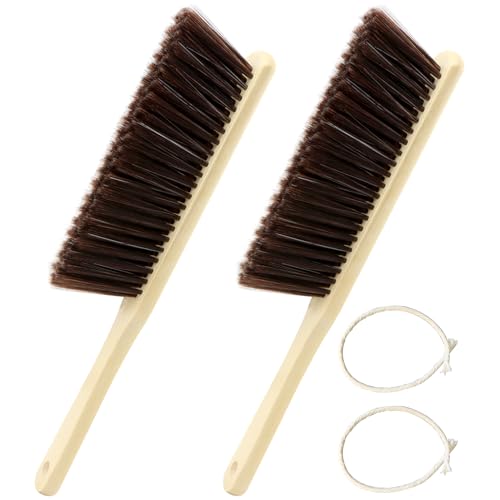 2 Pieces Wooden Dust Brush, Hand Broom Bench Brushes with Soft Bristles, Shop Brush with Long Handle, Soft Bristle Brush for Counter Sofa Bed Car Clothes Household Cleaning